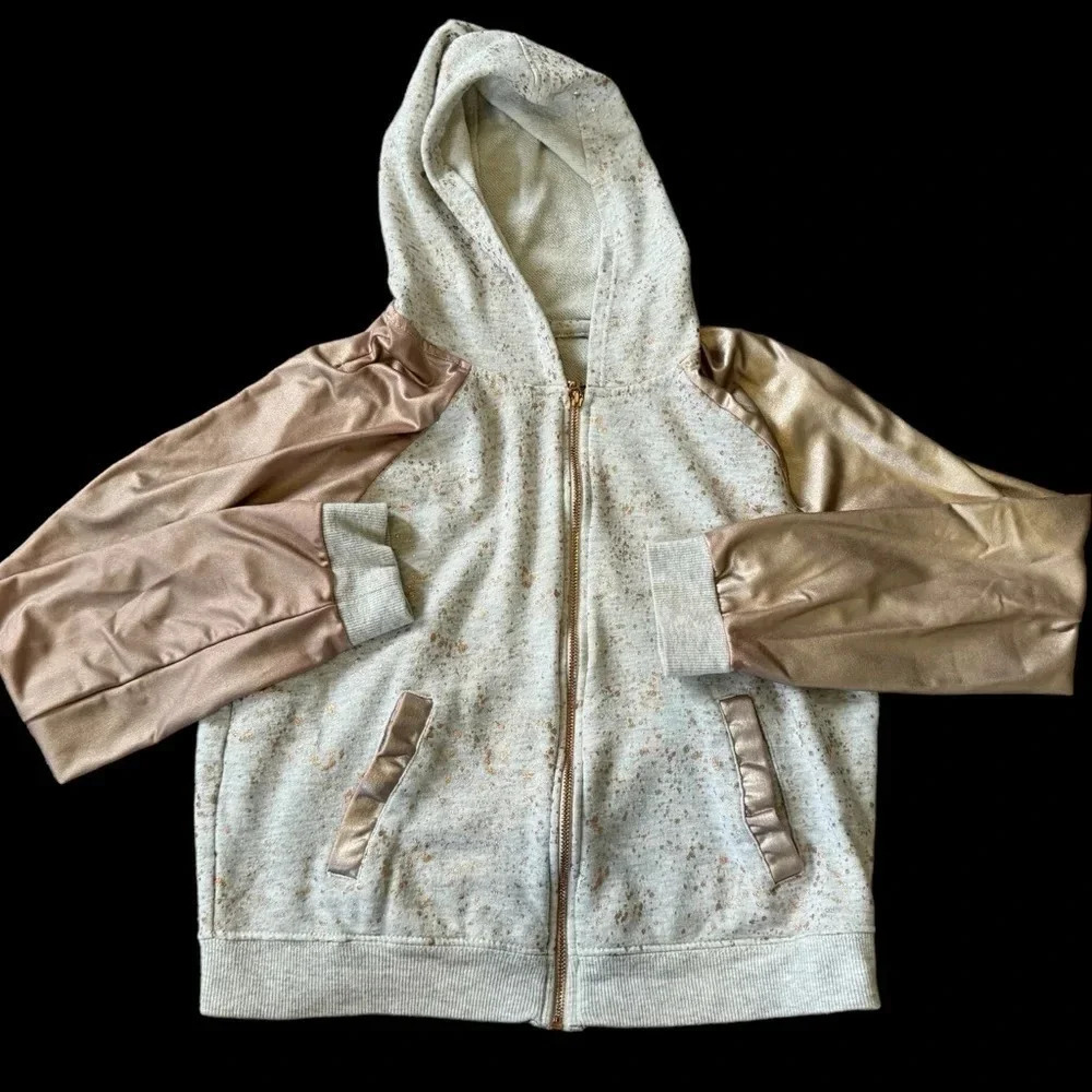 Girls Justice Full Zip Hoodie Rose Gold Color/ White
